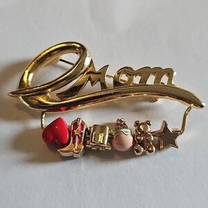 Vintage K.I.S Gold 'Mom' Brooch with Charms